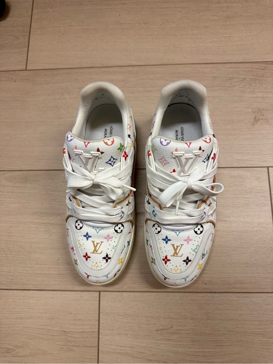 Louis Vuitton Shoes - Louis Vuitton White Leather Sneakers with Multicolor Monogram Accents